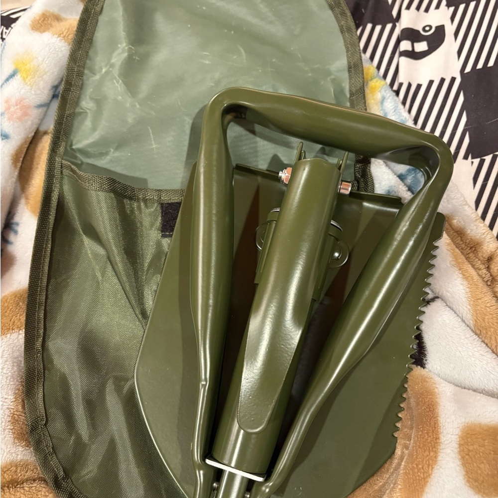 Green Folding Shovel with Case